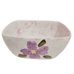 Studio Art Handcrafted Handpainted Floral and Butterfly Ceramic Glazed Bowl